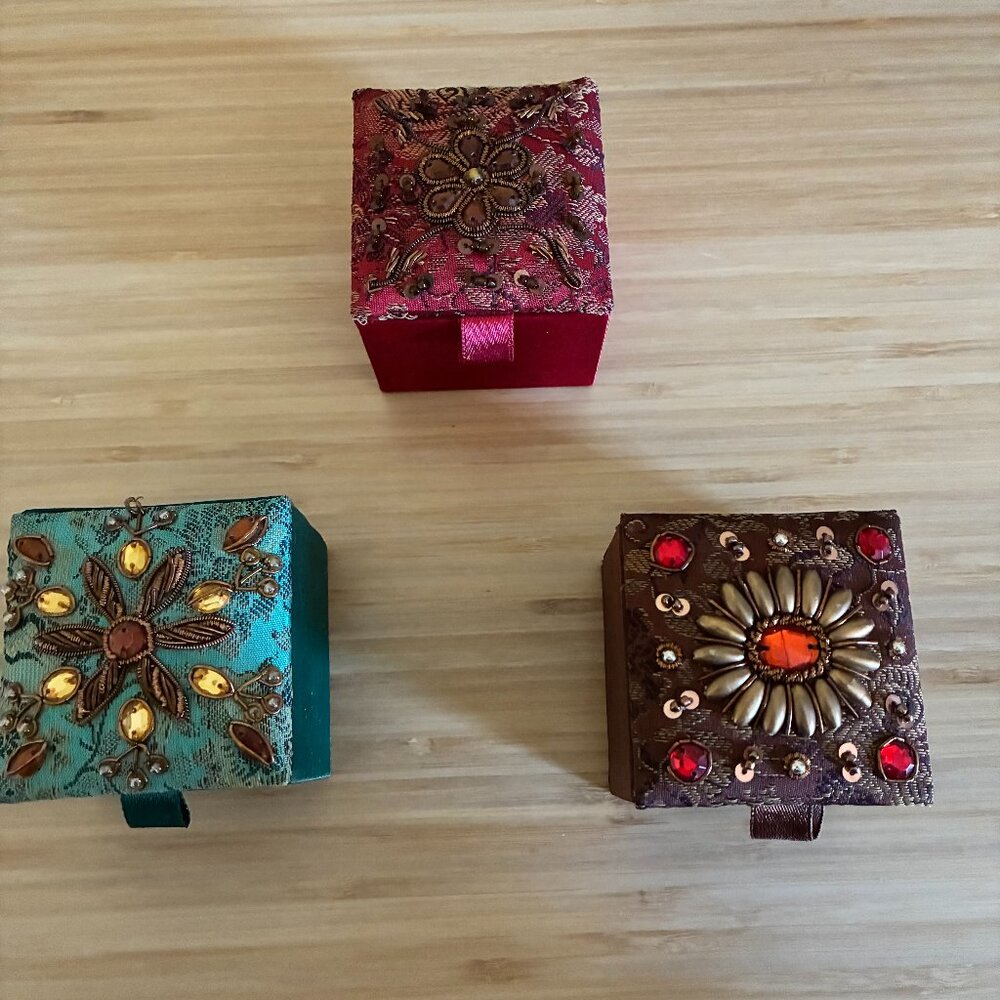 Pier 1 Imports Mini Jeweled Boxes (Blue/Green, Red, and Brown)